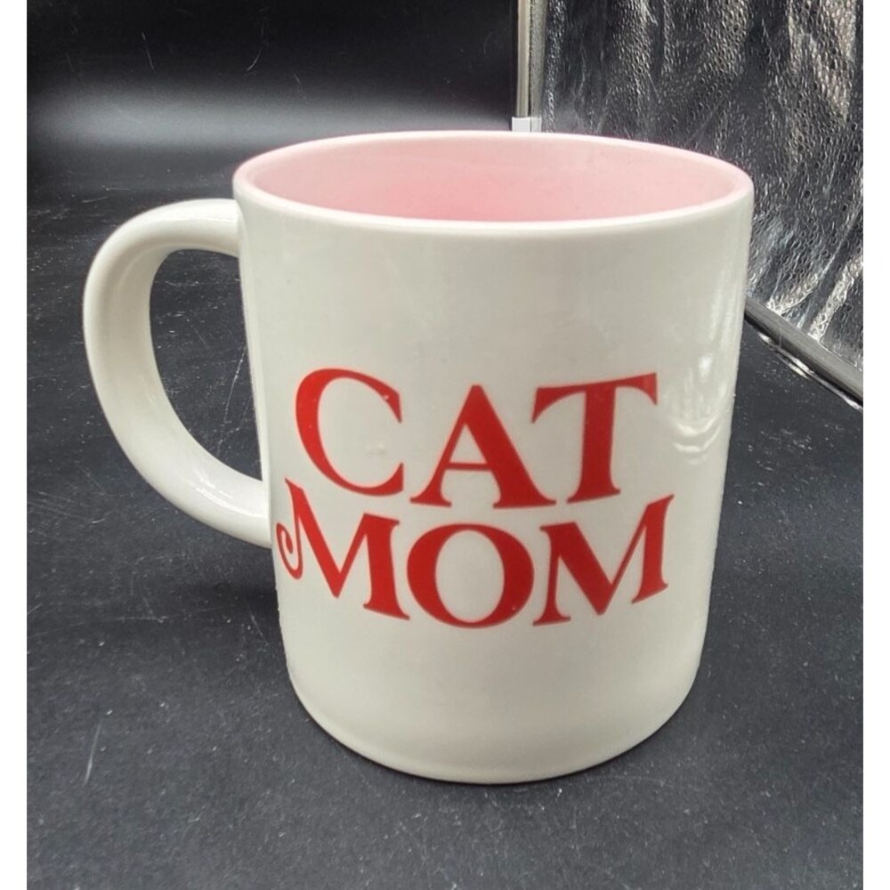 Parker Lane Ceramic  Cat Mom Mug New Pink White Red 16 ounce